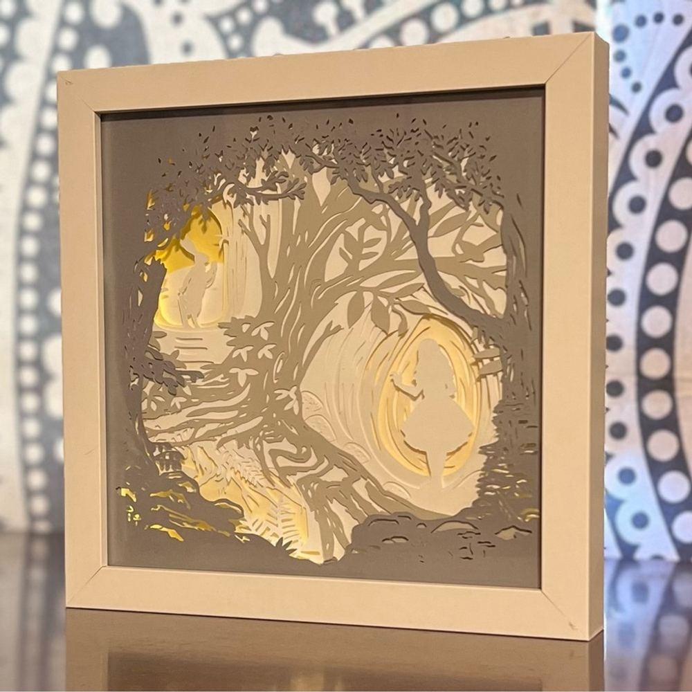 Handcrafted - 8”‎ x 8” Alice in Wonderland Shadow Box - Light Up - Unique Gift - Picture 7 of 11